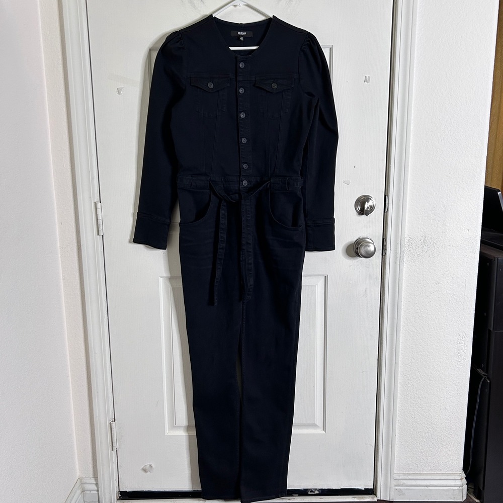 HUDSON Puff Sleeve Denim Jumpsuit One-Piece Washed Black Size Medium - Picture 4 of 13